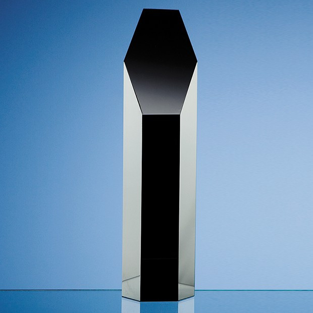 Custom Printed 25.5cm Onyx Black Optical Crystal Hexagon Award