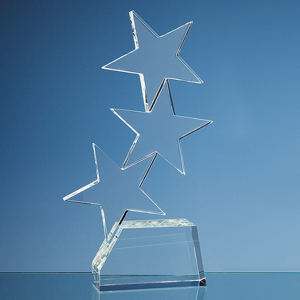 Custom Printed 28cm Optical Crystal Triple Rising Star Award