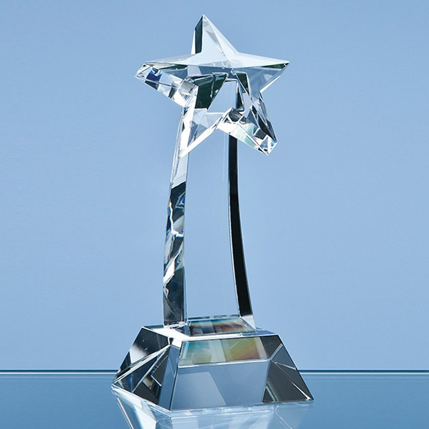 Custom Printed 25cm Optical Crystal Mounted Shooting Star Award