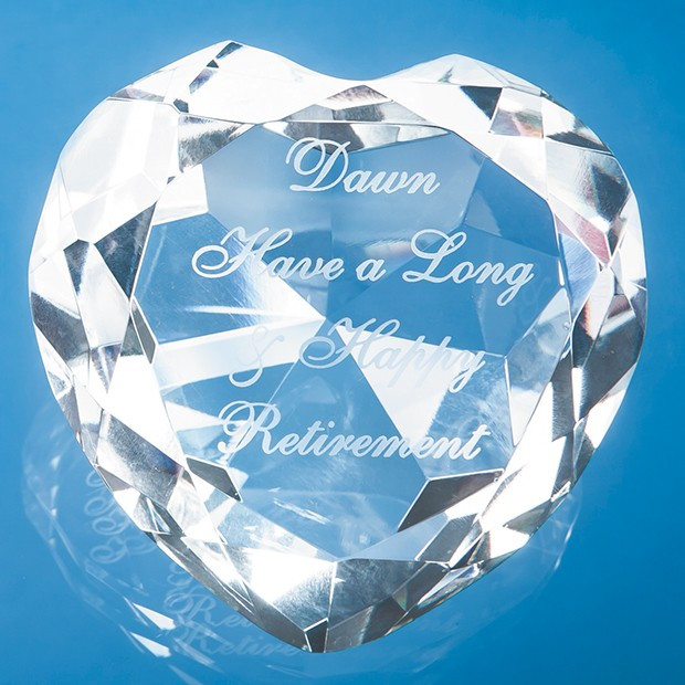 Custom Printed 8cm Optical Crystal Clear Facet Heart Paperweight