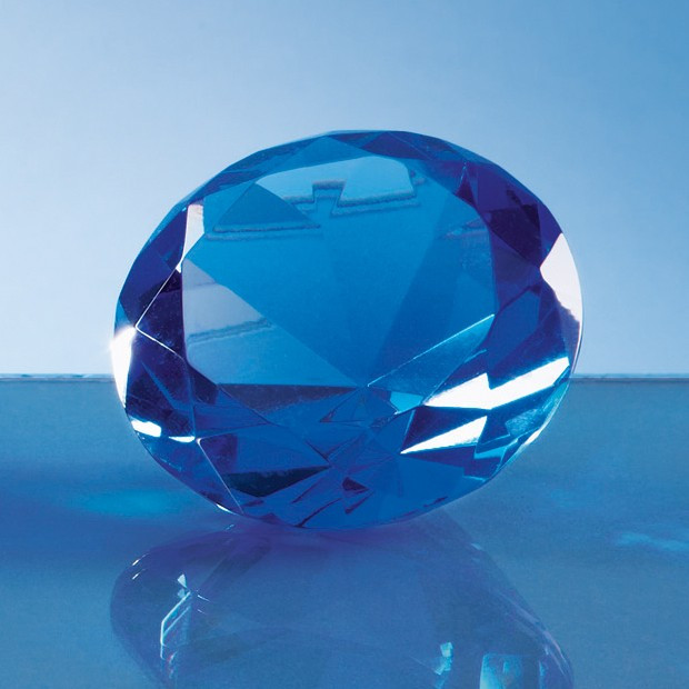 Custom Printed 6cm Optical Crystal Blue Diamond Paperweight