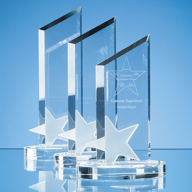 Custom Printed 26cm Optical Crystal Peak with Frosted Star Award