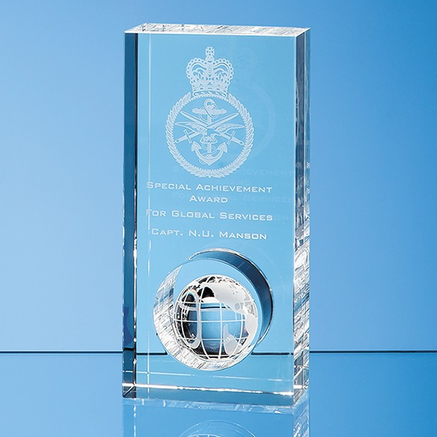 Custom Printed 17cm Optical Crystal Globe in the Hole Award