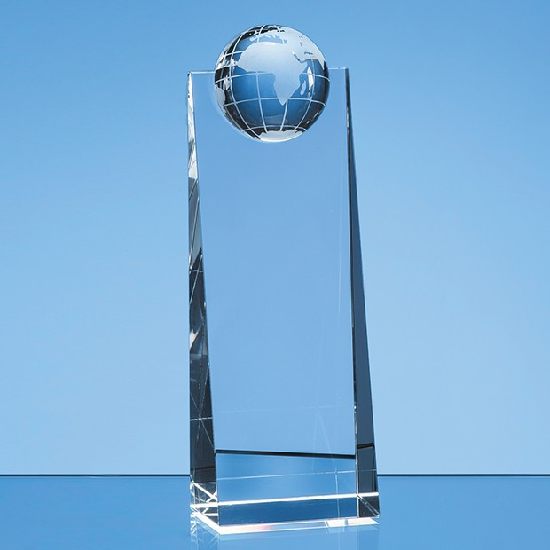 Custom Printed 21cm Optical Crystal Globe Rectangle Award