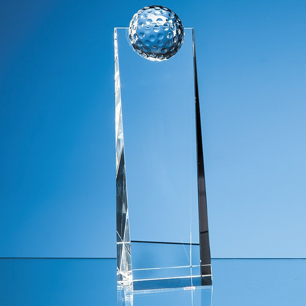 Custom Printed 24cm Optical Crystal Golf Ball Rectangle Award