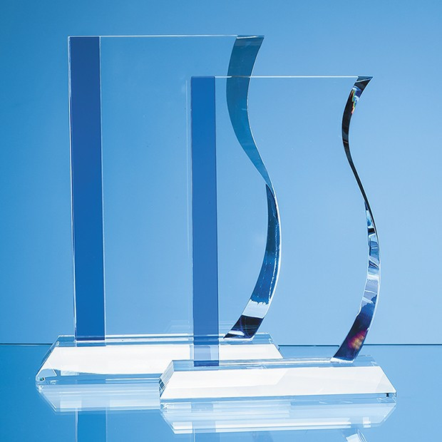 Custom Printed 20cm Optical Crystal Blueline Wave Award