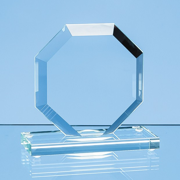 Custom Printed 10cm x 10cm x 12mm Jade Glass Bevelled Edge Octagon Award