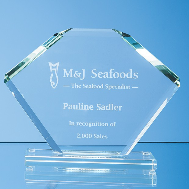 Custom Printed 18cm x 25cm x 12mm Jade Glass Bevelled Edge Clipped Square Award