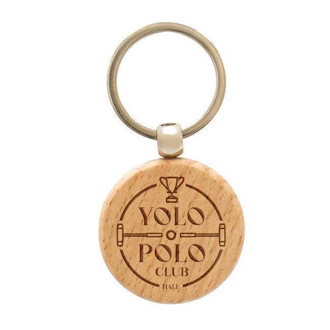 Custom Printed Round Beech Keyring