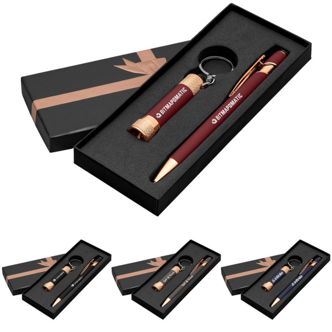 Custom Printed Prince Softy Rose Gold Pen & Torch Gift Set Ribbon Box