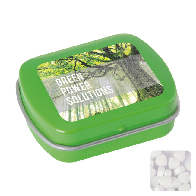 Custom Printed Small Flat Hinged Tin With Sugar Free Mints - Image 6