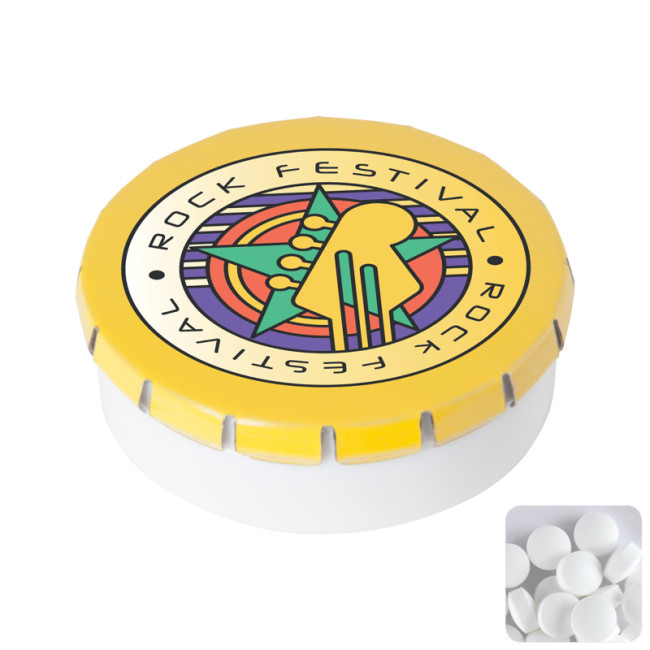 Custom Printed Round Click Plastic Pot With Sugar Free Mints - Image 1