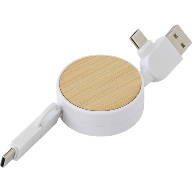 Custom Printed The Ponza Bamboo Extendable Charging Cable - Image 1