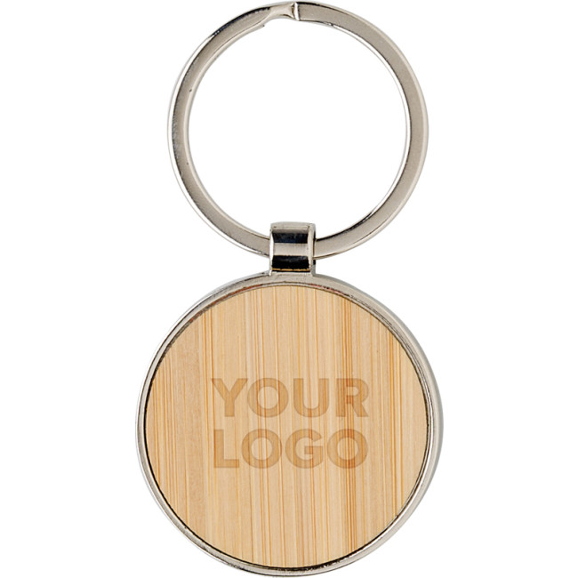 Custom Printed Bamboo And Metal Key Chain - Image 1