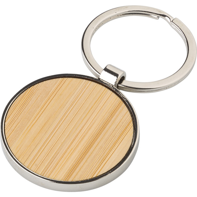 Custom Printed Bamboo And Metal Key Chain - Image 2