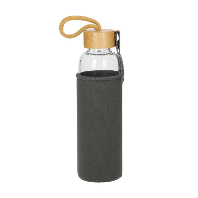 Custom Printed Bamboo Glass Bottle With Sleeve 0.55L