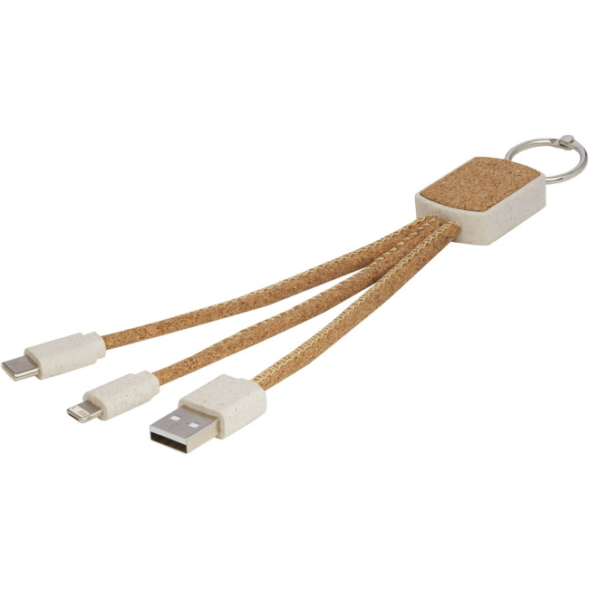 Custom Printed Bates Wheat Straw And Cork 3-In-1 Charging Cable