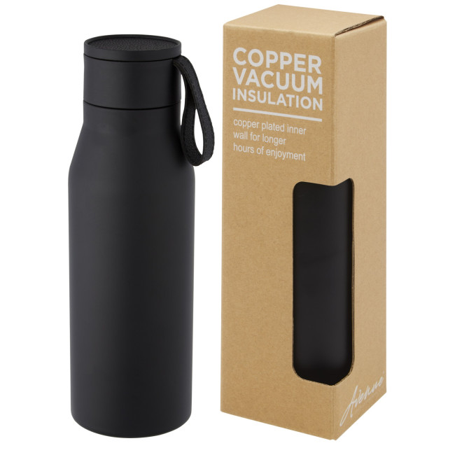 Custom Printed Ljungan Copper Vacuum Insulated Stainless Steel Bottle With Pu Leather Strap And Lid 500ml - Image 1