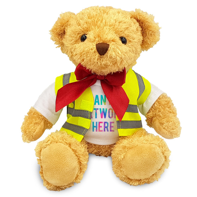 Custom Printed William Soft Toy Teddy Bear In Hi Vis Jacket