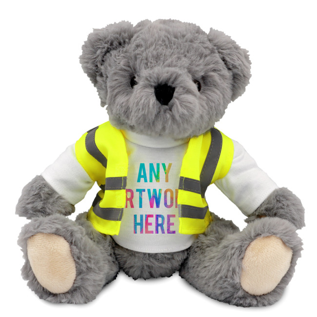 Custom Printed Archie Jointed Soft Toy Teddy Bear In Hi Vis Jacket