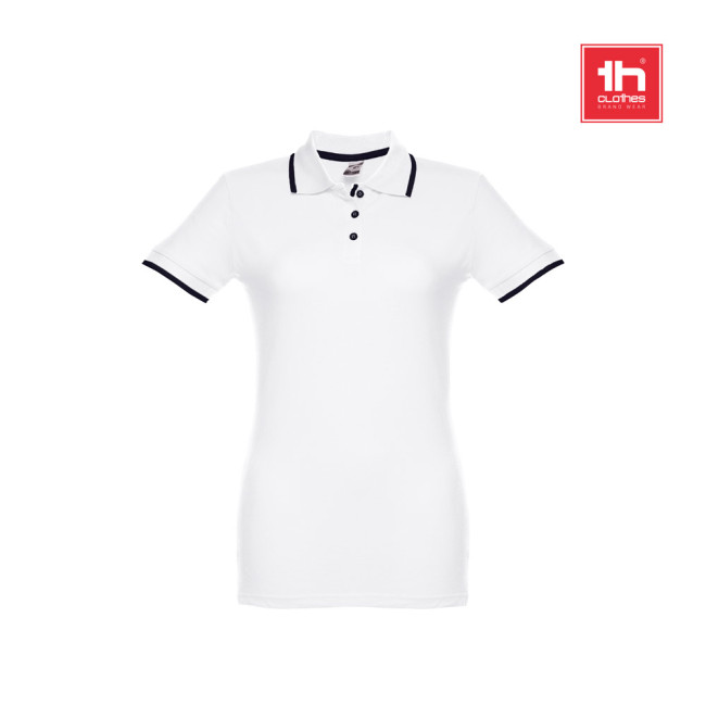 Custom Printed Rome Women's Polo Shirt With Contrast Colour Trim White