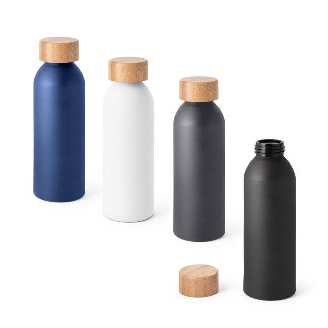 Custom Printed Queta Aluminium Bottle With Bamboo Lid 550ml