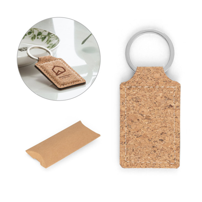 Custom Printed Rectangular Shaped Cork Keyring