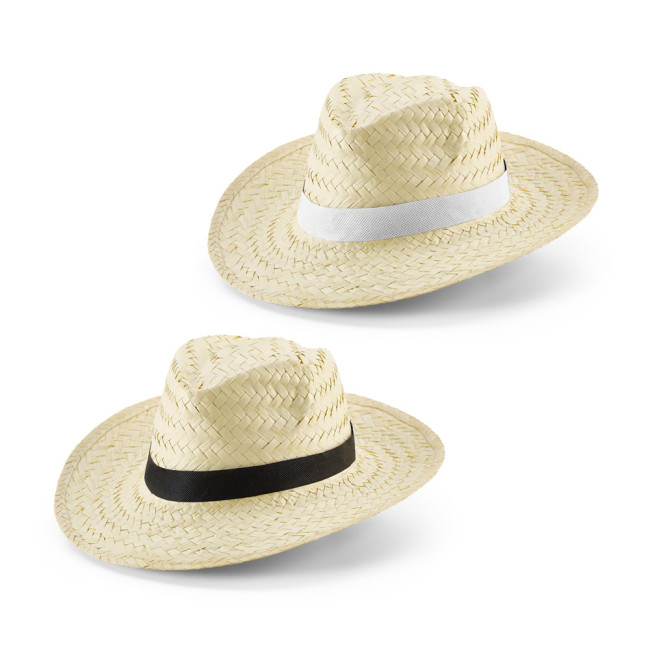 Custom Printed Natural Straw Hat With Polyester Ribbon