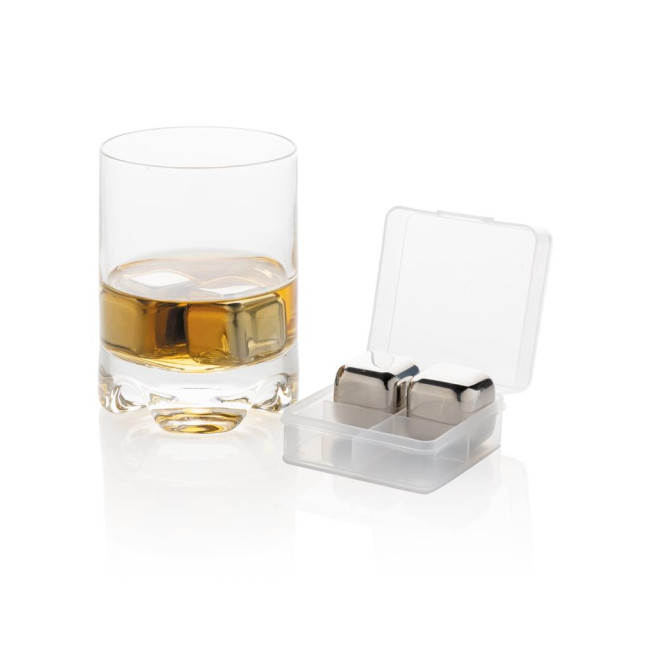 Custom Printed Re-Usable Stainless Steel Ice Cubes 4pc