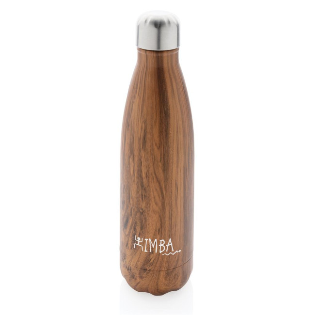 Custom Printed Vacuum Insulated Stainless Steel Bottle With Wood Print 500ml - Image 3