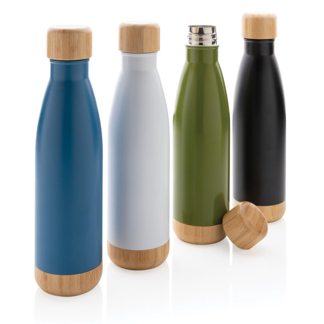 Custom Printed Vacuum Stainless Steel Bottle With Bamboo Lid And Bottom 520ml - Image 1