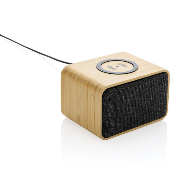 Custom Printed RCS Rplastic 3W Speaker With Bamboo 5W Wireless Charger