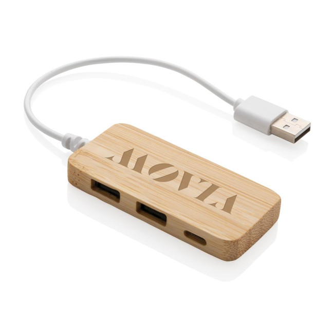 Custom Printed Bamboo USB Hub With Type-C