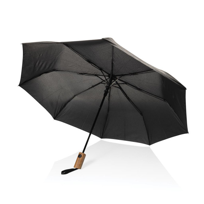 Custom Printed Kaycey 21" AWARE™ RPET Acacia Wood Mini Auto Open Umbrella - Image 1