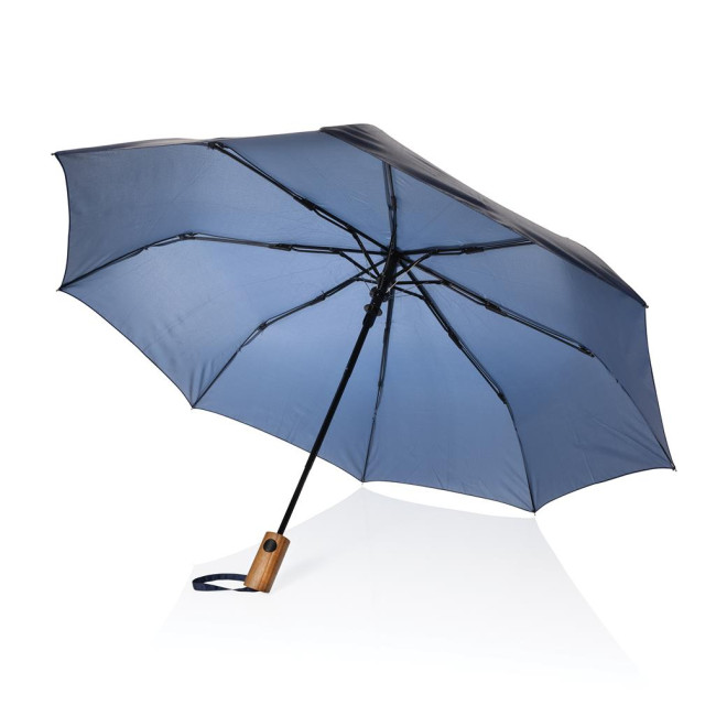 Custom Printed Kaycey 21" AWARE™ RPET Acacia Wood Mini Auto Open Umbrella - Image 3