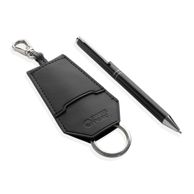 Custom Printed Swiss Peak Tula RCS Certified Recycled PU Key Holder & Pen Set