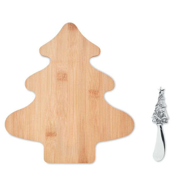 Custom Printed Tree Shaped Cheese Board Set In Bamboo - Image 1