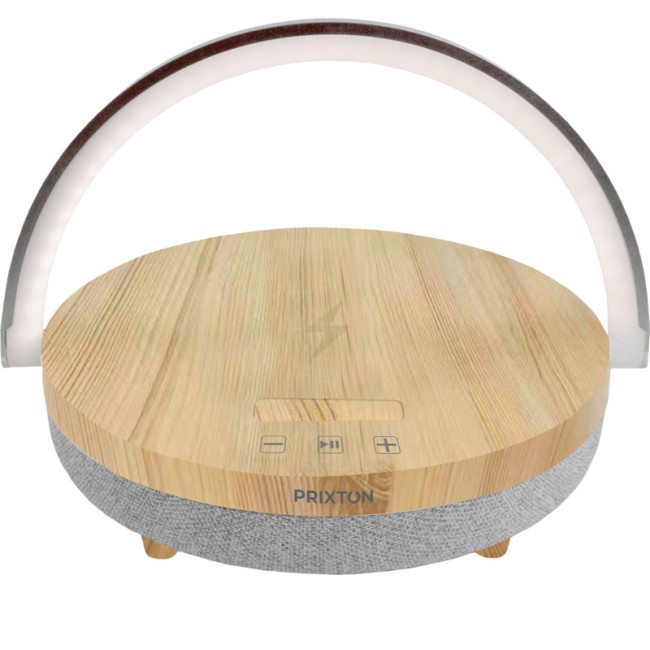 Custom Printed Prixton 4-in-1 Bluetooth Speaker With LED light & Wireless Charging Base Wood 10W - Image 2