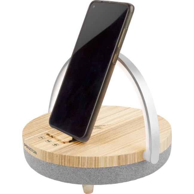 Custom Printed Prixton 4-in-1 Bluetooth Speaker With LED light & Wireless Charging Base Wood 10W - Image 3