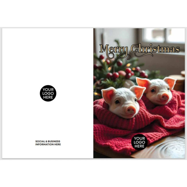 Custom Printed Pigs Xmas Card - Image 1