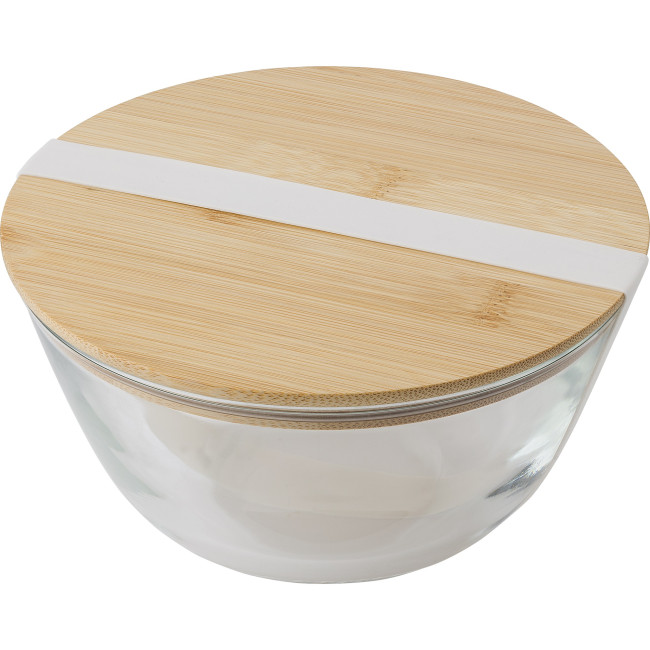 Custom Printed Glass Salad Bowl With Bamboo Lid