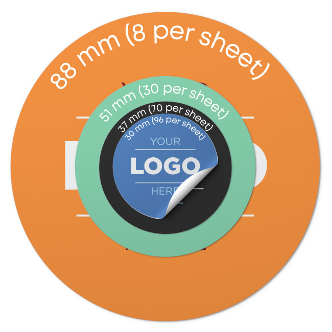 Custom Printed 88mm Diameter Paper Stickers on sheets