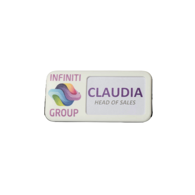 Custom Printed Always Recycled Reusable Name Badge – Rectangular Right Window