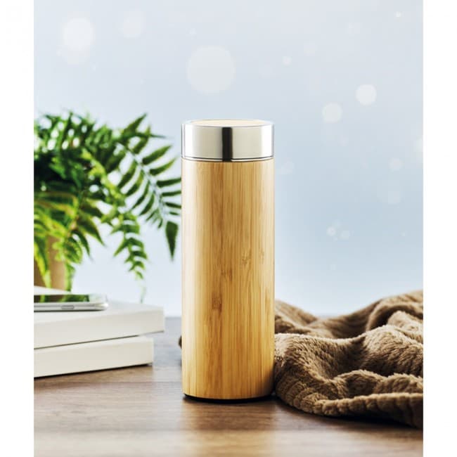 Custom Printed Double Wall Bamboo Flask 400ml - Image 2