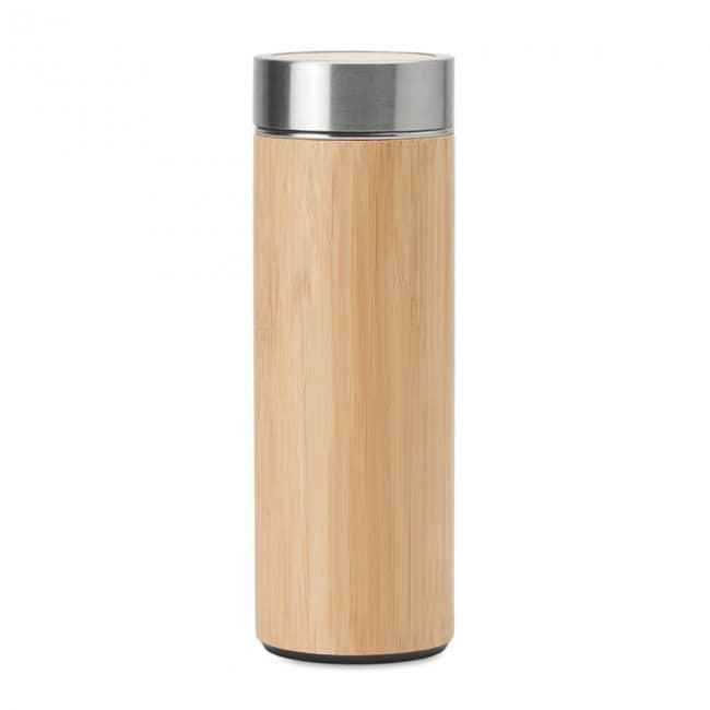 Custom Printed Double Wall Bamboo Flask 400ml - Image 1