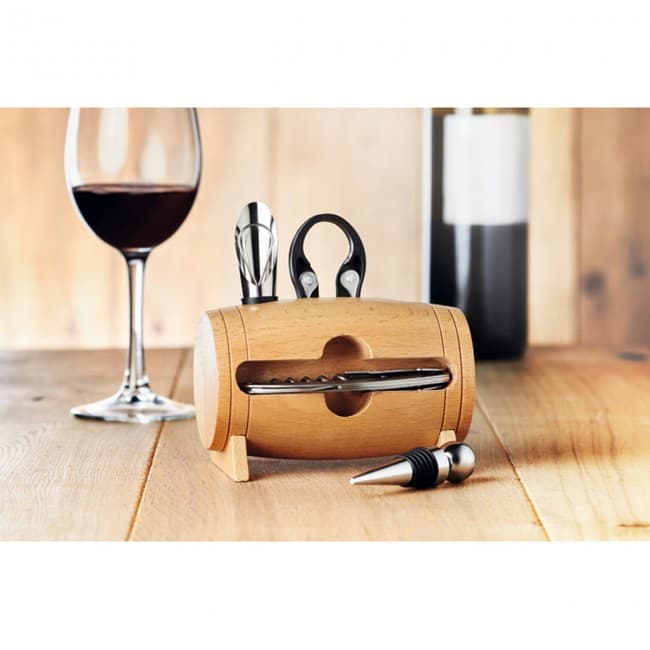 Custom Printed Wine Set In Wooden Stand 4pcs - Image 4