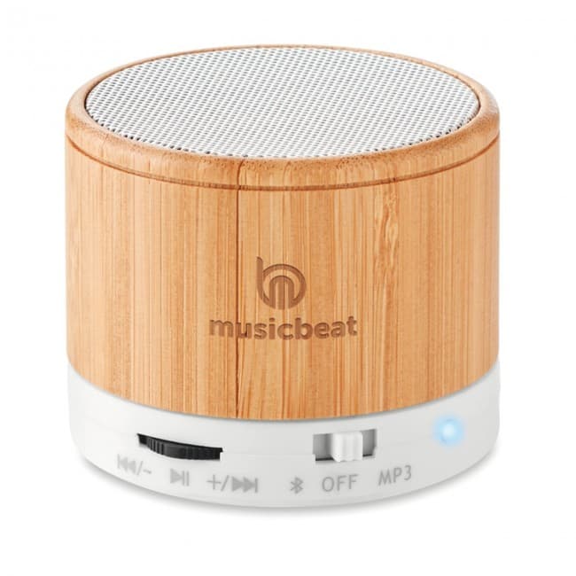 Custom Printed Round Bamboo Wireless Speaker - Image 7