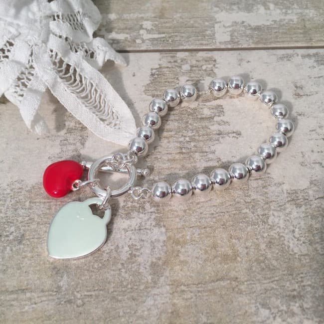 Custom Printed Maraca Silver Plated Bracelet With Red Heart