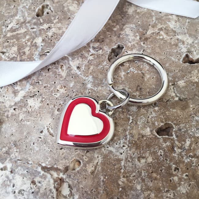 Custom Printed Red Heart Outline Keyring