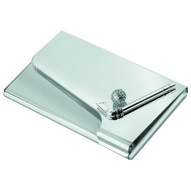 Custom Printed Golf Business Card Case - Silver Plated